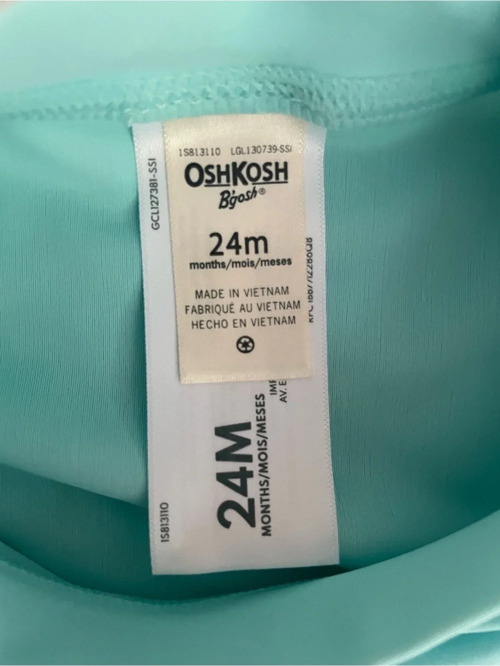 OshKosh B'gosh size: 12m Long-Sleeve Rash Guard - Aqua Mint